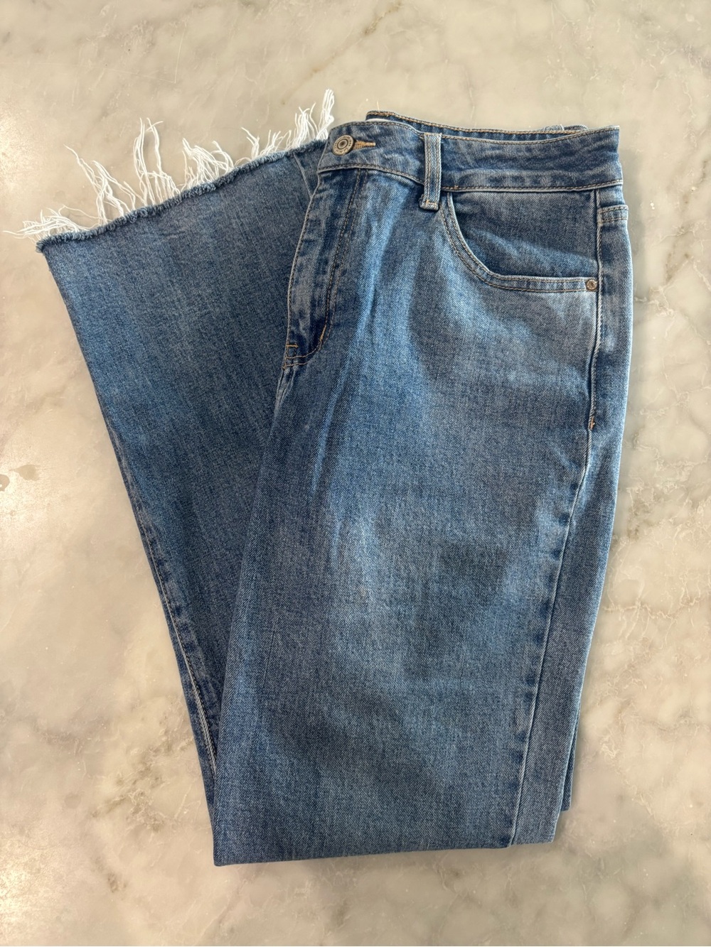 Oraije Paris Womens High-Rise Wide Leg Jeans Blue Raw Hem Size 30 L 40 REF 271